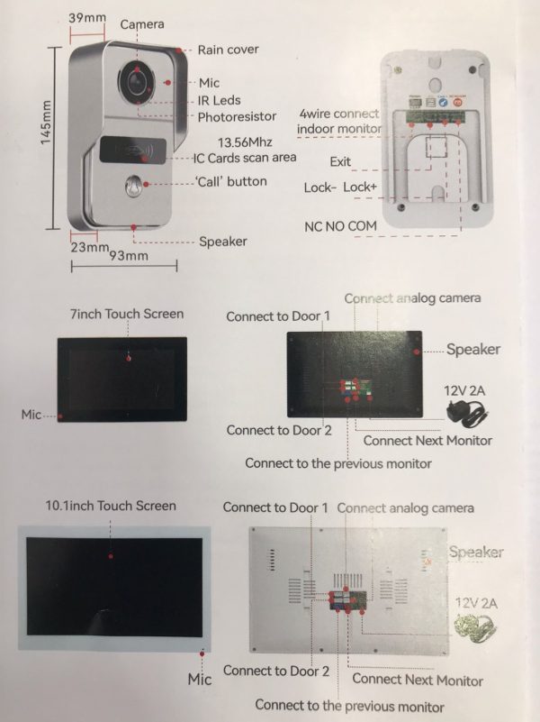 1080p 10 inch 4 Wire video door phone - Image 3